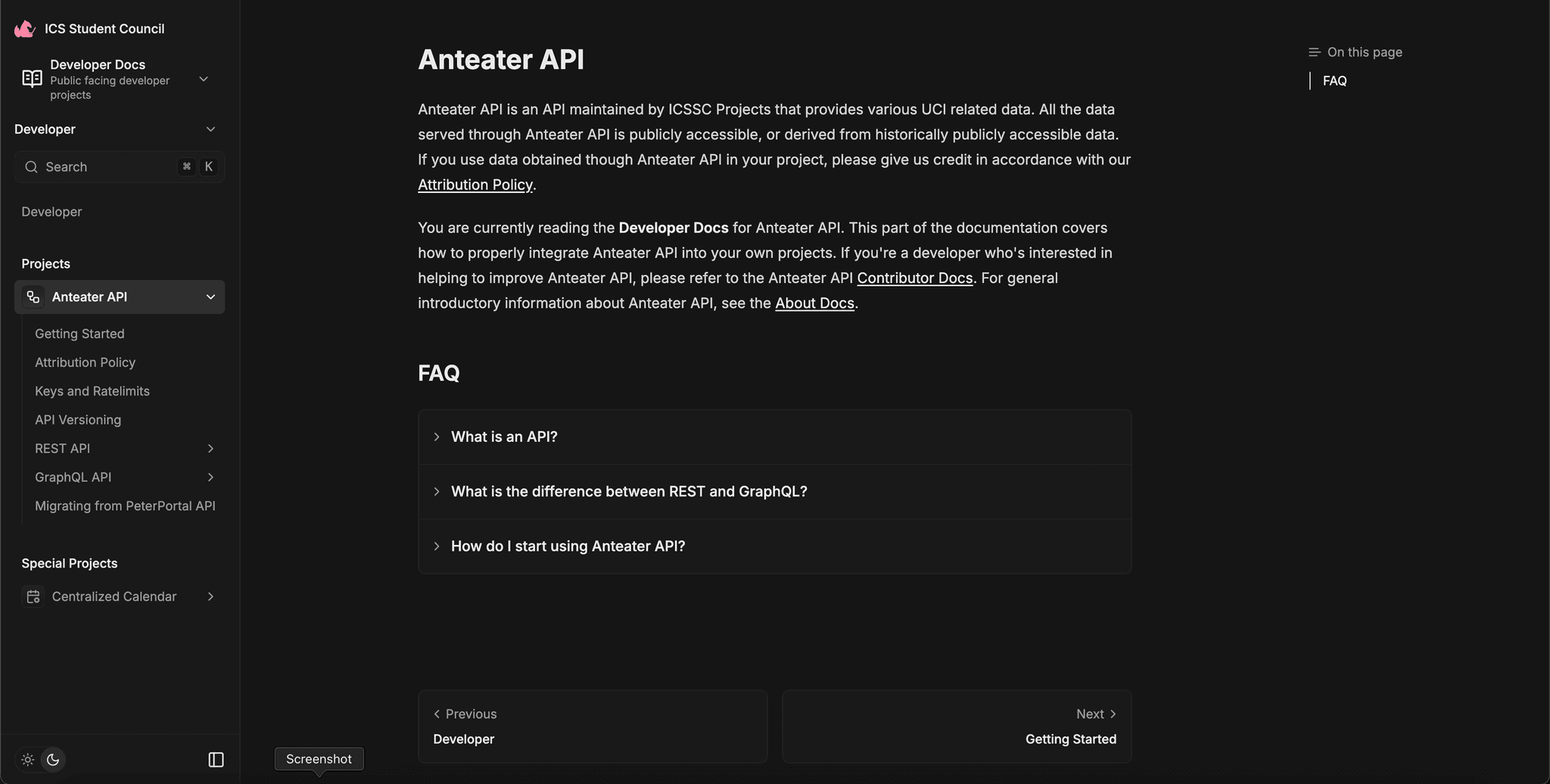 Screenshot of Anteater API